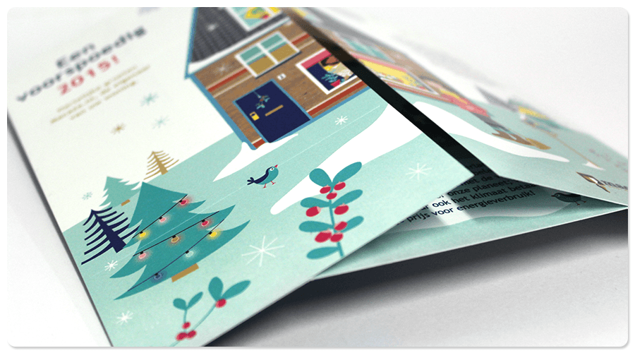 Een kerstmailing in de vorm van een vouwkaart