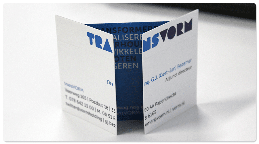 Business card in the shape of a turning card
