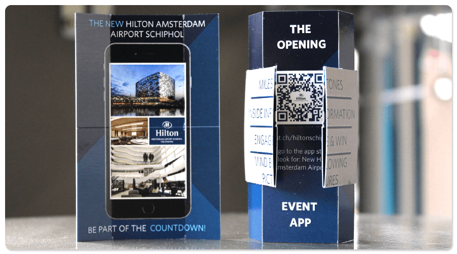 Hilton hotel opens hotel near Schiphol Airport and announces it with folding card