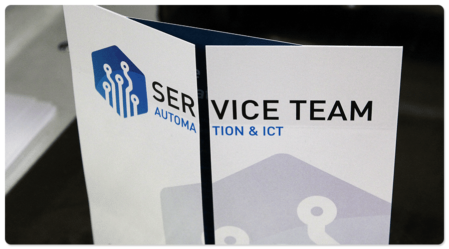 Service Team with a folding card to provide information on it