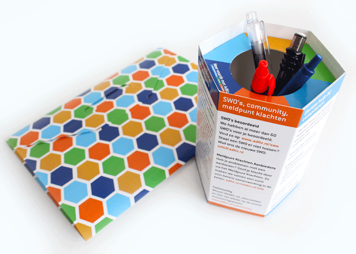 Hexagon Pen Tray as desktop promotional material for Adfiz