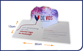 Small v style pop up card direct mail