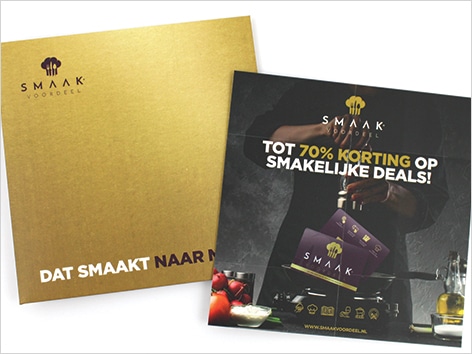 A folding card about Smaak Voordeel to inform companies