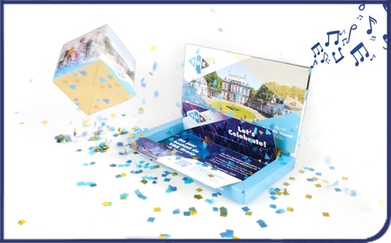 Brievenbusdoosje met pop-up kubus en geluid en confetti