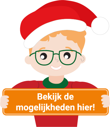 Kerst en eindejaarsmailingen locomailman met bord 'Bekijk de mogelijkheden hier!'